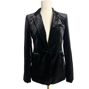 1. STATE Blazer Jacket Womens 4 Black Velvet Tuxedo One Button Tailored